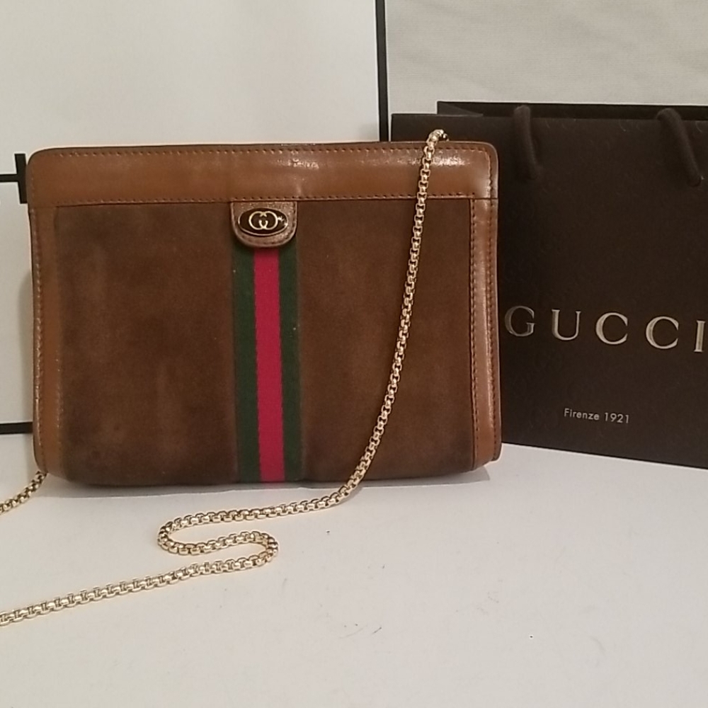 Gucci Leather Suede Clutch Crossbody Purse - Picture 1 of 16